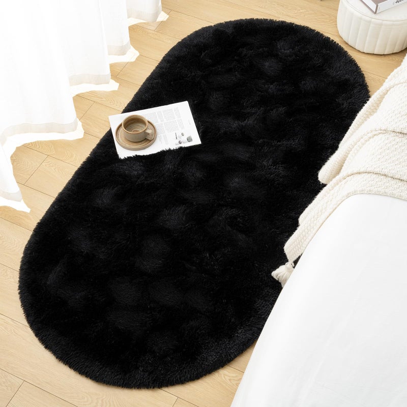 Goideal Fluffy Bedroom Rug, Small Oval Area Rugs, Black Shag Bedside Carpet for Kids Room Nursery Dorm Cute Fuzzy Indoor Decor for Boy and Girl, 2.6 x 5.3 Feet - Image 4